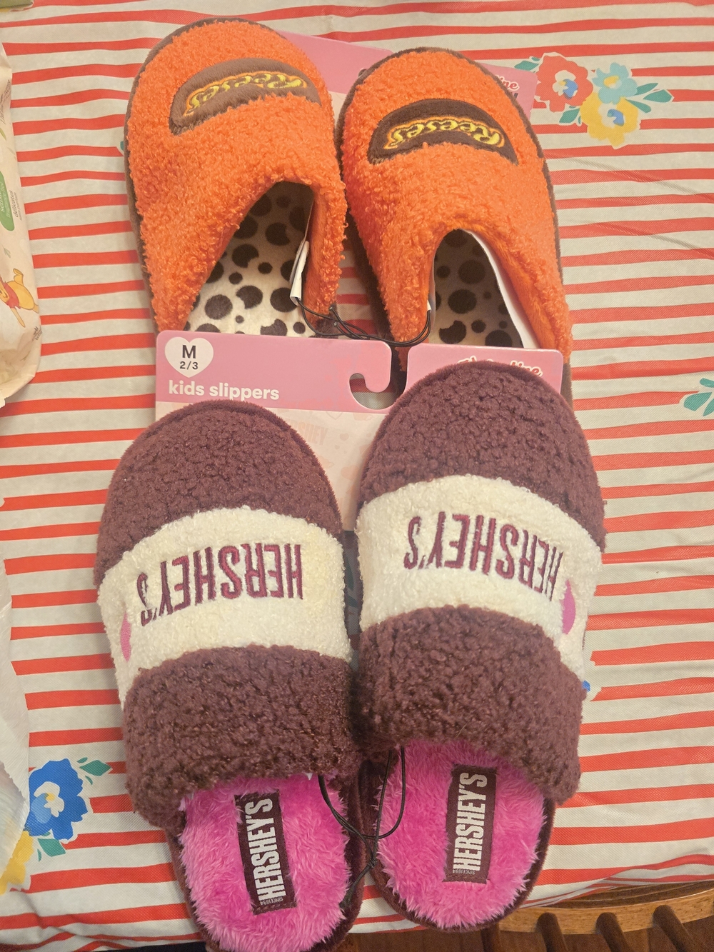 HERSHEY'S Plush Kids Slippers - Brown & Pink + Orange Pair